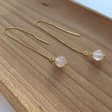 Genuine Rose Quartz Gold Plated Threader Earrings, Pair