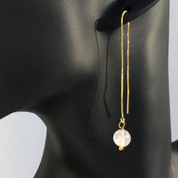 Genuine Rose Quartz Gold Plated Threader Earrings, Pair