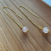 Genuine Rose Quartz Gold Plated Threader Earrings, Pair