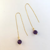 Genuine Natural Amethyst Gold Plated Threader Earrings, Pair