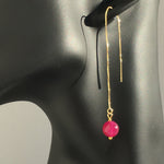 Genuine Pink Tourmaline Gold Plated Threader Earrings, Pair