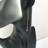 Genuine Natural Amethyst Gold Plated Threader Earrings, Pair