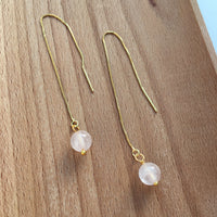 Genuine Rose Quartz Gold Plated Threader Earrings, Pair