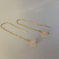 Genuine Rose Quartz Gold Plated Threader Earrings, Pair