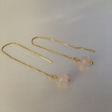 Genuine Rose Quartz Gold Plated Threader Earrings, Pair