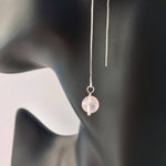 Genuine Rose Quartz Silver Plated Threader Earrings, Pair