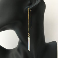 Genuine Angel Aura Quartz Gold Plated Threader Earrings, Pair