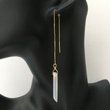 Genuine Angel Aura Quartz Gold Plated Threader Earrings, Pair