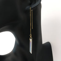 Genuine Angel Aura Quartz Gold Plated Threader Earrings, Pair