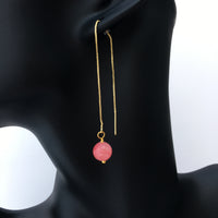 Genuine Rhodochrosite Gold Plated Threader Earrings, Pair