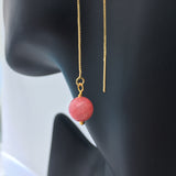 Genuine Rhodochrosite Gold Plated Threader Earrings, Pair