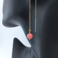 Genuine Rhodochrosite Gold Plated Threader Earrings, Pair