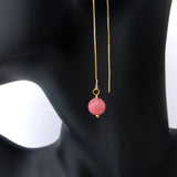 Genuine Rhodochrosite Gold Plated Threader Earrings, Pair