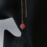 Genuine Rhodochrosite Gold Plated Threader Earrings, Pair