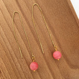 Genuine Rhodochrosite Gold Plated Threader Earrings, Pair