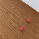 Genuine Rhodochrosite Gold Plated Threader Earrings, Pair