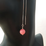 Genuine Rhodochrosite Silver Plated Threader Earrings, Pair