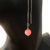 Genuine Rhodochrosite Silver Plated Threader Earrings, Pair