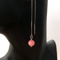 Genuine Rhodochrosite Silver Plated Threader Earrings, Pair