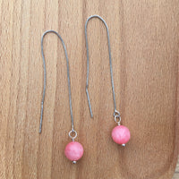 Genuine Rhodochrosite Silver Plated Threader Earrings, Pair