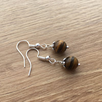 Genuine Natural Tiger's Eye Simple Drop Earrings - Quality Gemstone Drop Earrings