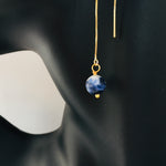 Genuine Sodalite Gold Plated Threader Earrings, Pair