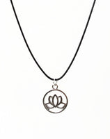 Silver Lotus Blossom Necklace. Lotus Flower Pendant - Adjustable Black Cotton Cord.