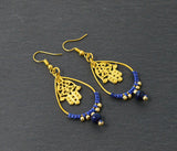Genuine Lapis Lazuli Earrings - Hamsa Hand Teardrop Macrame Earrings