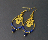 Genuine Lapis Lazuli Earrings - Hamsa Hand Teardrop Macrame Earrings
