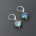 Genuine Abalone Shell Heart Earrings - Silver Plated Lever Back Earrings