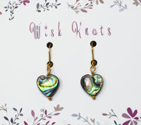 Genuine Abalone Shell Heart Earrings - Gold Plated Lever Back Earrings
