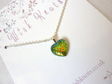 Green Dragon Heart Necklace - Mermaid Tail Pendant. Mermaid Scale Heart.
