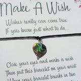 Wish Bracelet - Abalone Heart Charm. Paua Shell Heart Bracelet. String Bracelet.