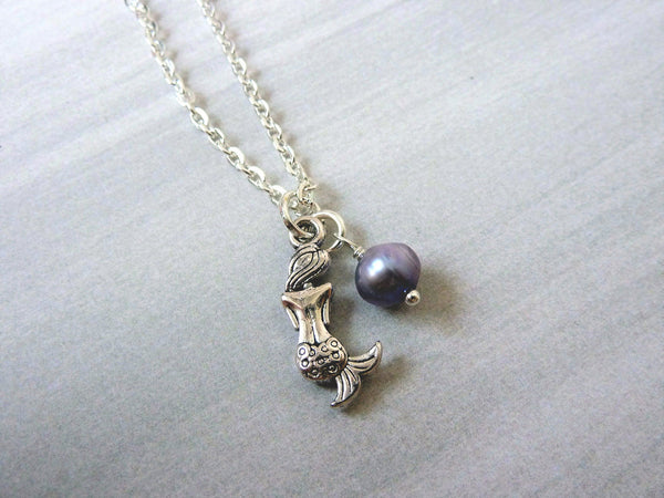 Mermaid Freshwater Pearl Necklace - Genuine Pearl Necklace. Mermaid Charm.