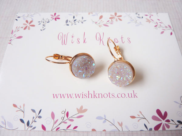 Opal Druzy Earrings - Rose Gold Plated Leverback Earrings. Bridesmaids Earrings. Be My Bridesmaid