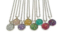 Stardust Necklace - Faux Druzy Pendant. Silver Plated Chain, Choose Length. Choice of Colours