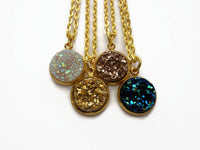Druzy Necklace - Gold, Rose Gold, Opal or Black Faux Druzy Pendant. Choice Chain Length