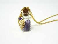 Gemstone Bottle Necklace - Genuine Amethyst Healing Necklace. February Birthstone.