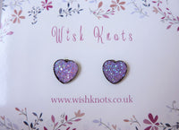 Heart Stud Earrings - Purple Sparkle Stardust Hearts