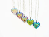 Silver Plated Mermaid Tail Heart Necklace - Dragon Scale Pendant. Choice of Colours.