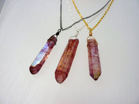 Aura Crystal Necklace - Natural Healing Quartz. Magenta Pink Aura Crystal Pendant. Layering Necklace. Choose Chain & Length