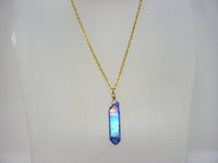Blue Aura Crystal Necklace - Natural Healing Quartz. Cobalt Blue Aura Crystal Layering Necklace. Choice of Chain & Length