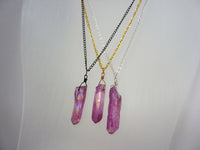 Aura Crystal Necklace - Natural Healing Quartz. Fuchsia Pink Aura Crystal Pendant. Layering Necklace. Choose Chain & Length