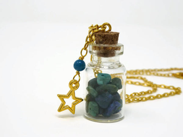 Gemstone Bottle Necklace - Genuine Chrysocolla Healing Necklace