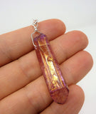 Aura Crystal Necklace - Natural Healing Quartz. Magenta Pink Aura Crystal Pendant. Layering Necklace. Choose Chain & Length