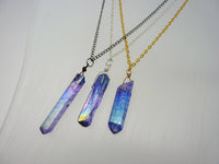 Blue Aura Crystal Necklace - Natural Healing Quartz. Cobalt Blue Aura Crystal Layering Necklace. Choice of Chain & Length
