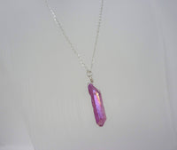 Aura Crystal Necklace - Natural Healing Quartz. Fuchsia Pink Aura Crystal Pendant. Layering Necklace. Choose Chain & Length