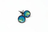 Blue Mermaid Scale Earrings - Ocean Blue Green Lever Back Earrings. Gunmetal Black Drop Earrings