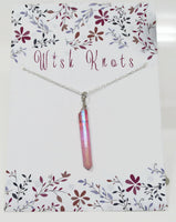 Sterling Silver Rose Pink Aura Crystal Necklace - Healing Quartz Crystal Necklace. Choice of length