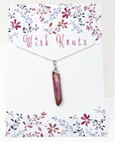 Sterling Silver Magenta Aura Crystal Necklace - Healing Quartz Crystal Necklace. Choice of length